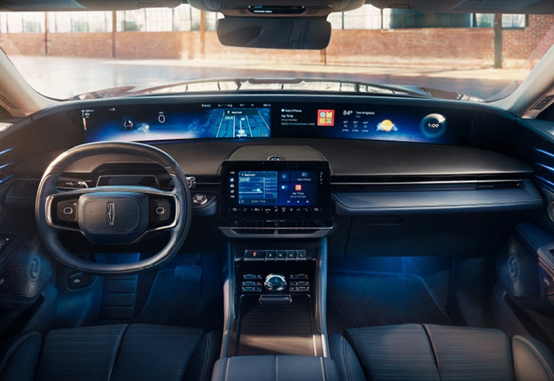 A large panoramic display is shown on the dashboard of a 2024 Lincoln Nautilus® SUV | Capital Lincoln of Wilmington in Wilmington NC