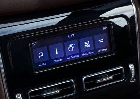 Driver controls like music, temperature, air quality, settings, and heat/cool seats are shown. | Capital Lincoln of Wilmington in Wilmington NC