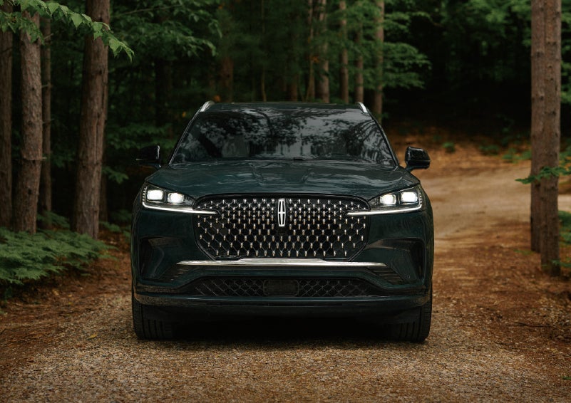 The front grille of a 2027 Lincoln Aviator® Black Label™ SUV is shown. | Capital Lincoln of Wilmington in Wilmington NC
