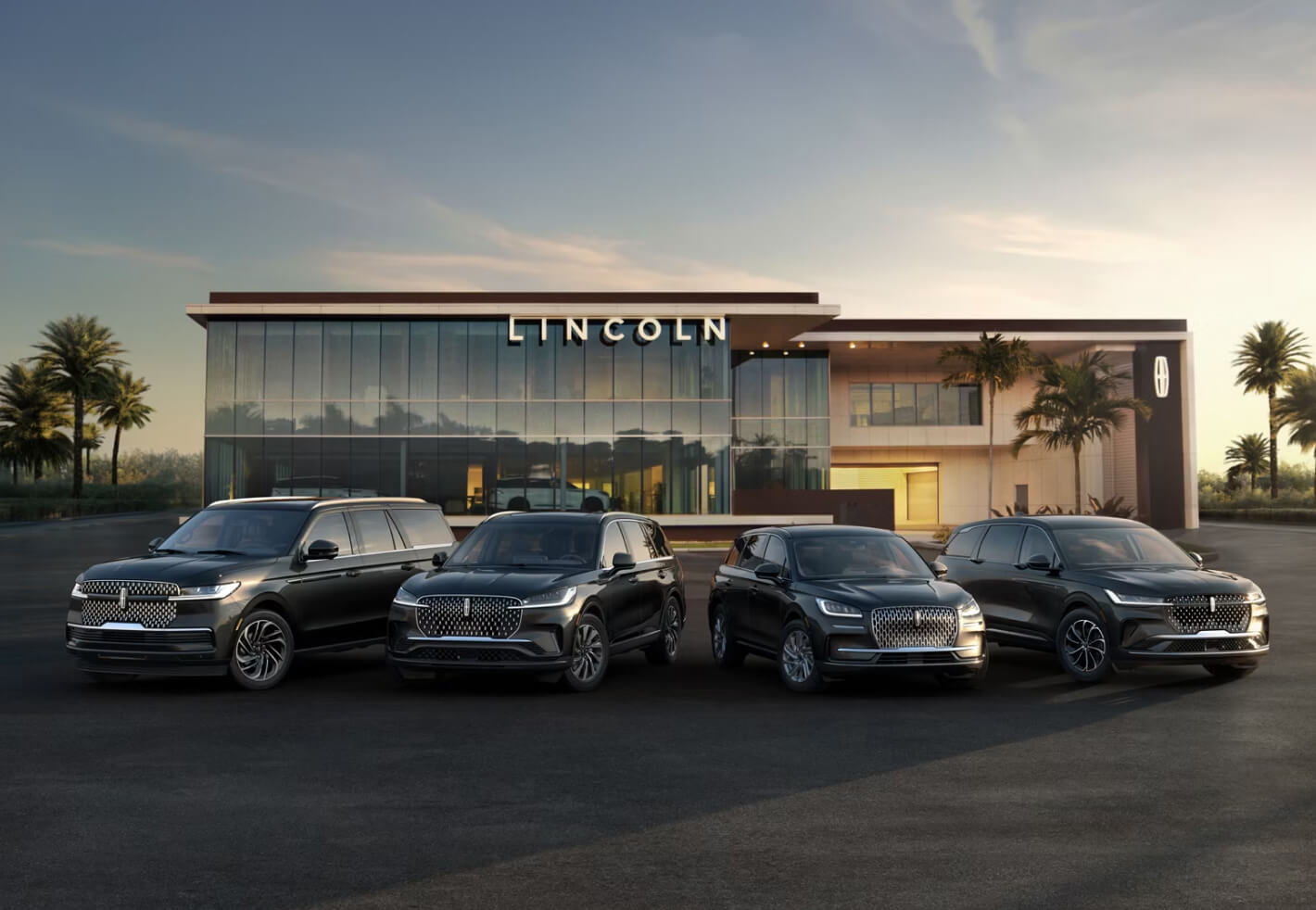Lincoln Model Lineup Infront Of Lincoln Dealership