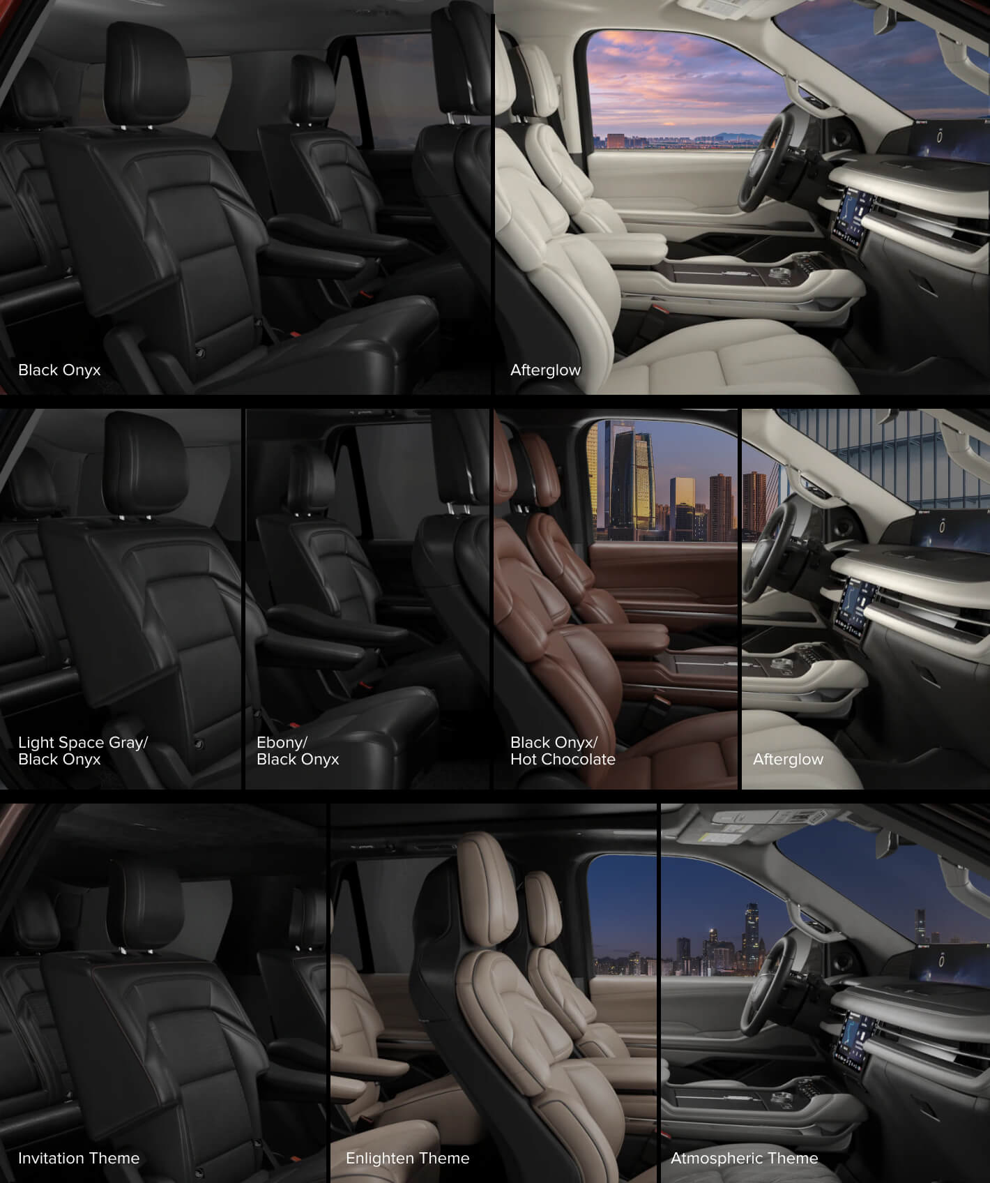 Collage of cross sections showing all available Lincoln Navigator interior color options.