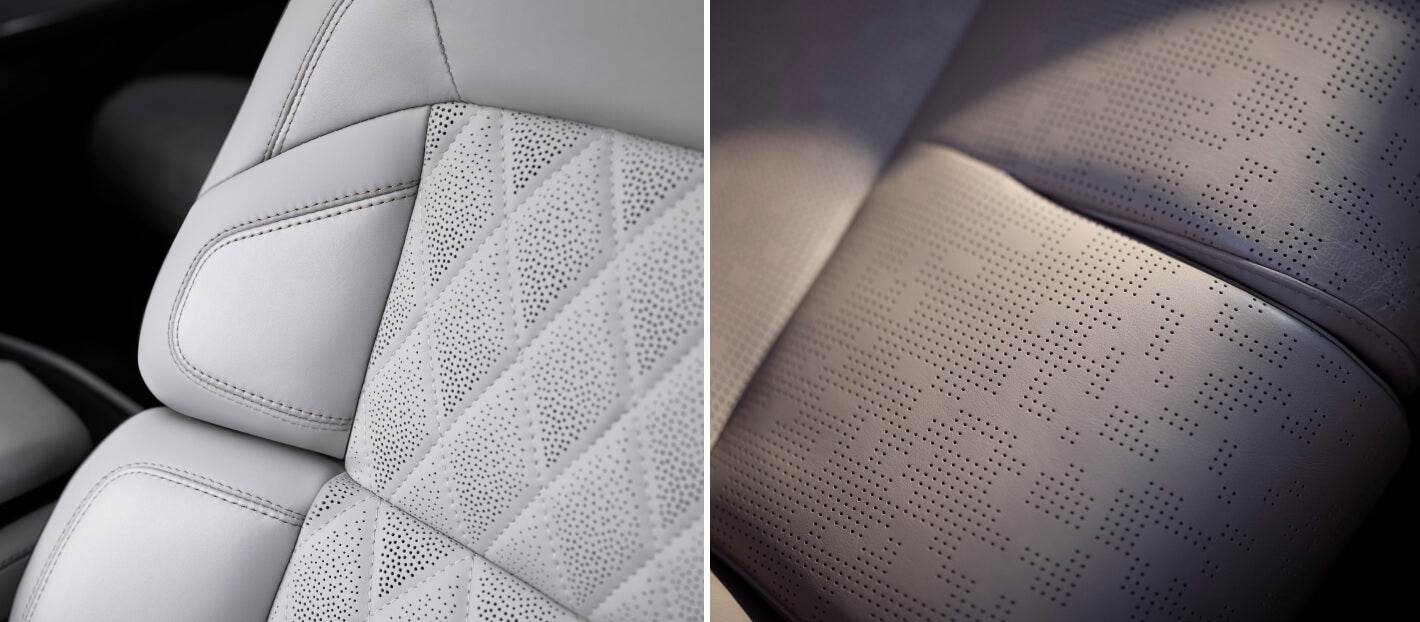 Split close-up view of 2026 Lincoln Navigator Black Label in Atmospheric and Enlighten.